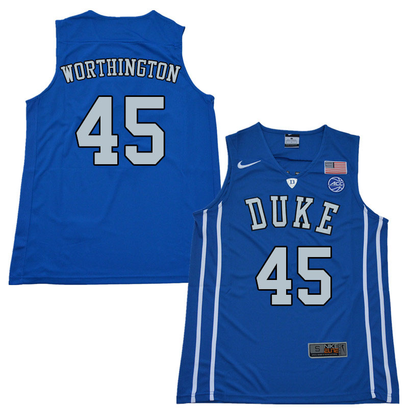 Men #45 Keenan Worthington Duke Blue Devils College Basketball Jerseys Sale-Blue - Click Image to Close